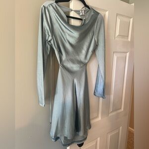Elegant Shimmery Blueish Long Sleeve Dress
